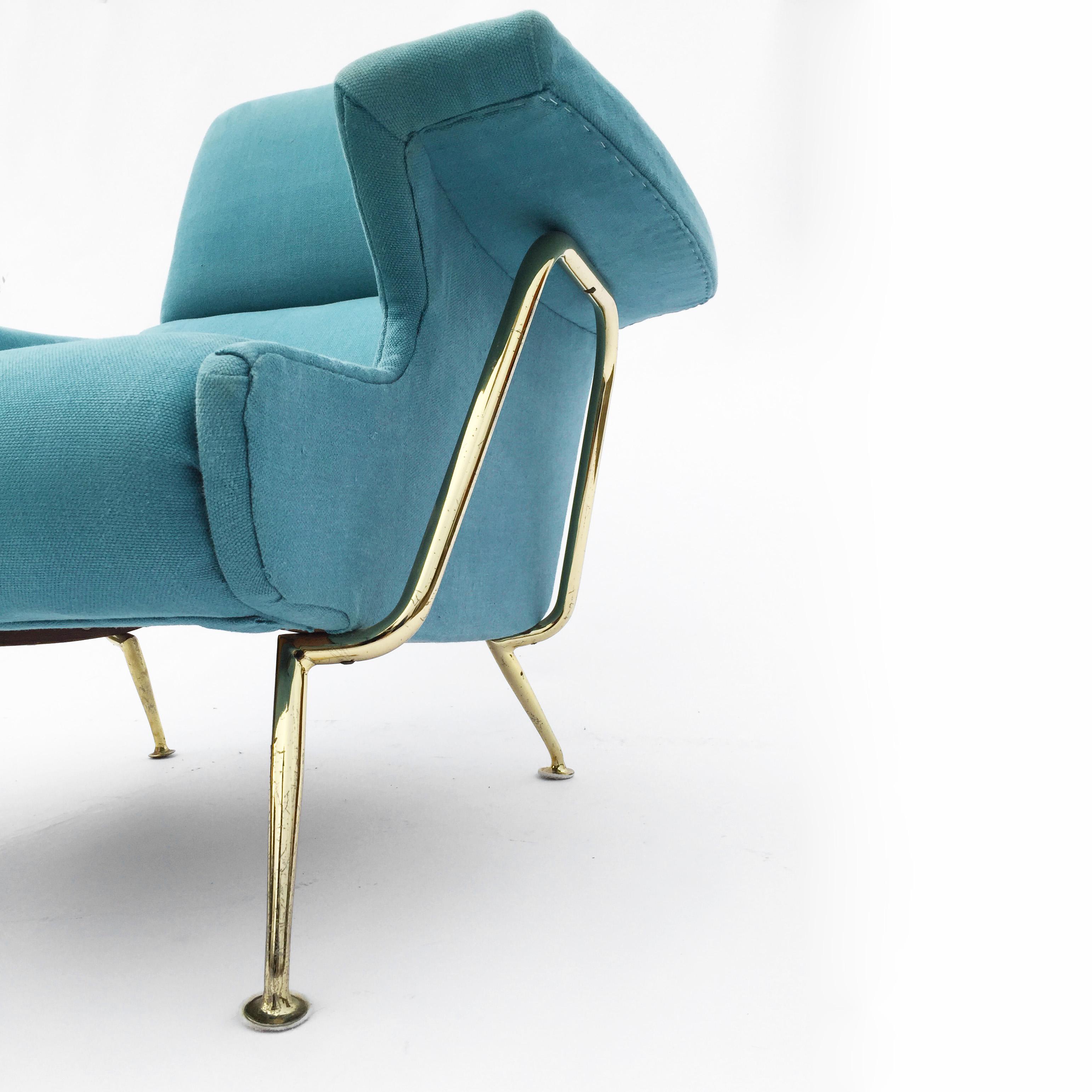 Elegant Mid-Century Italian Brass Framed Lounge Armchair, 1950s Hollywood  For Sale 1