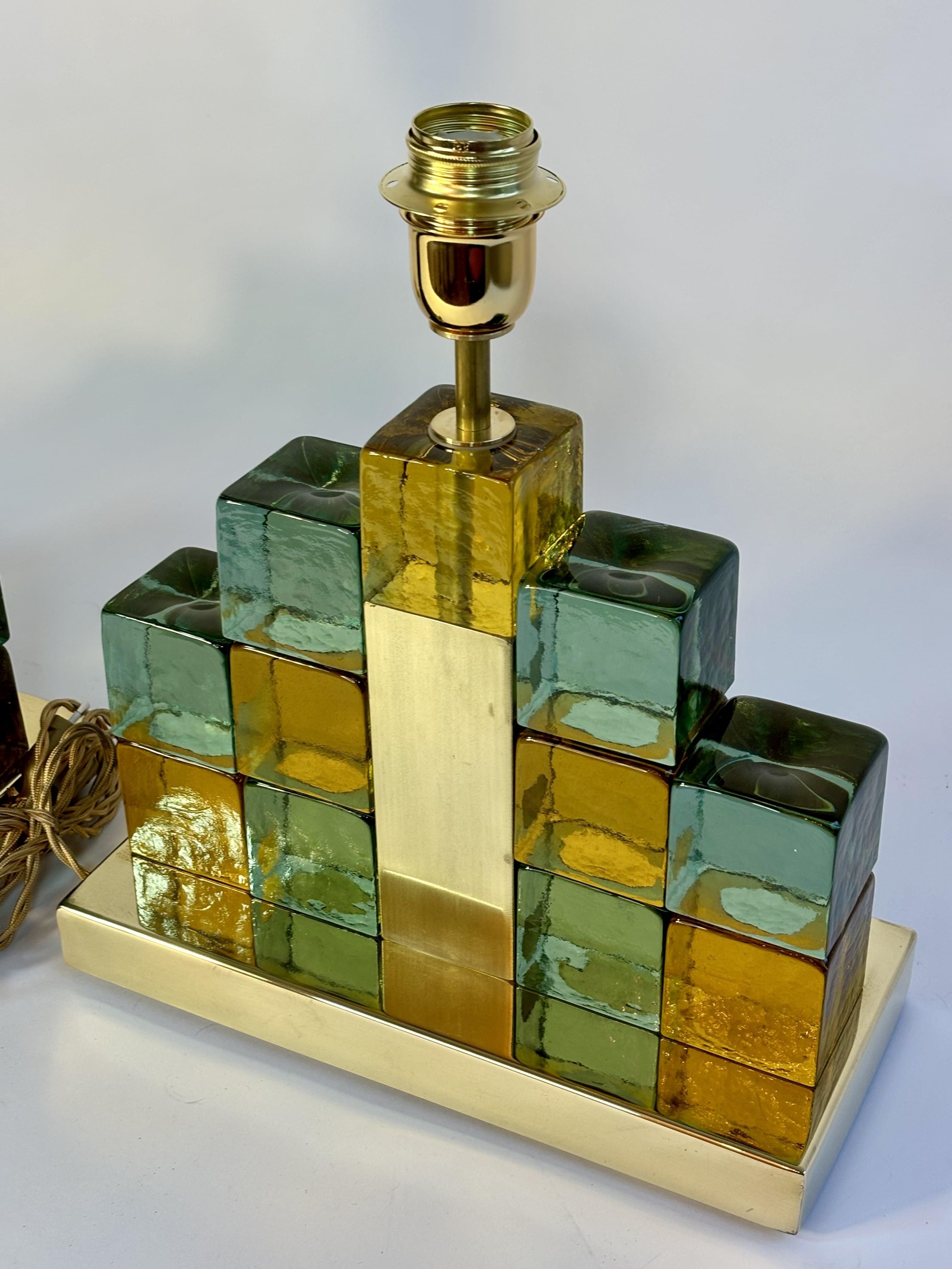 Eleganti lampade a cubo in ottone e vetro di Murano - Design contemporaneo 3