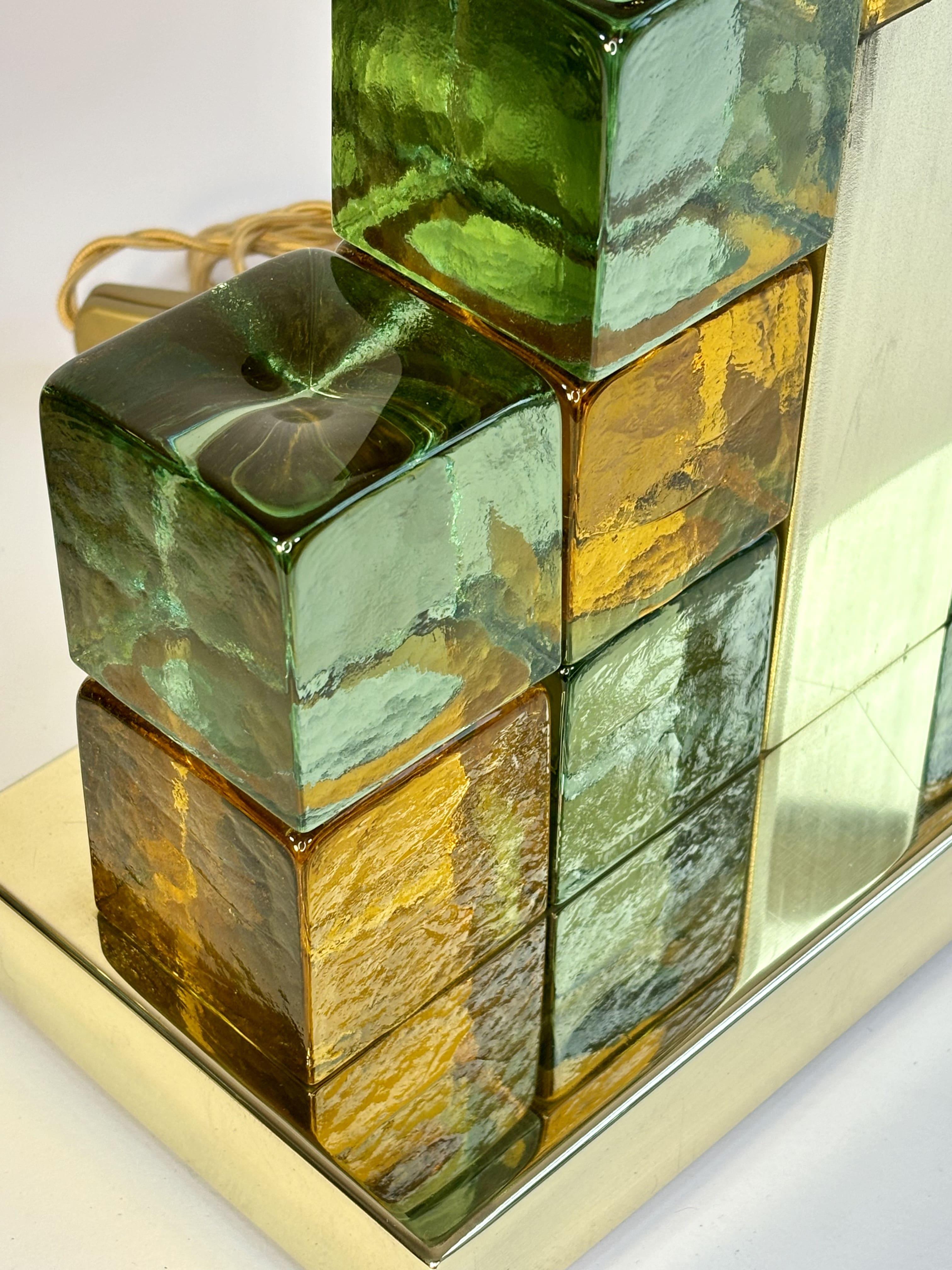 Ottone Eleganti lampade a cubo in ottone e vetro di Murano - Design contemporaneo