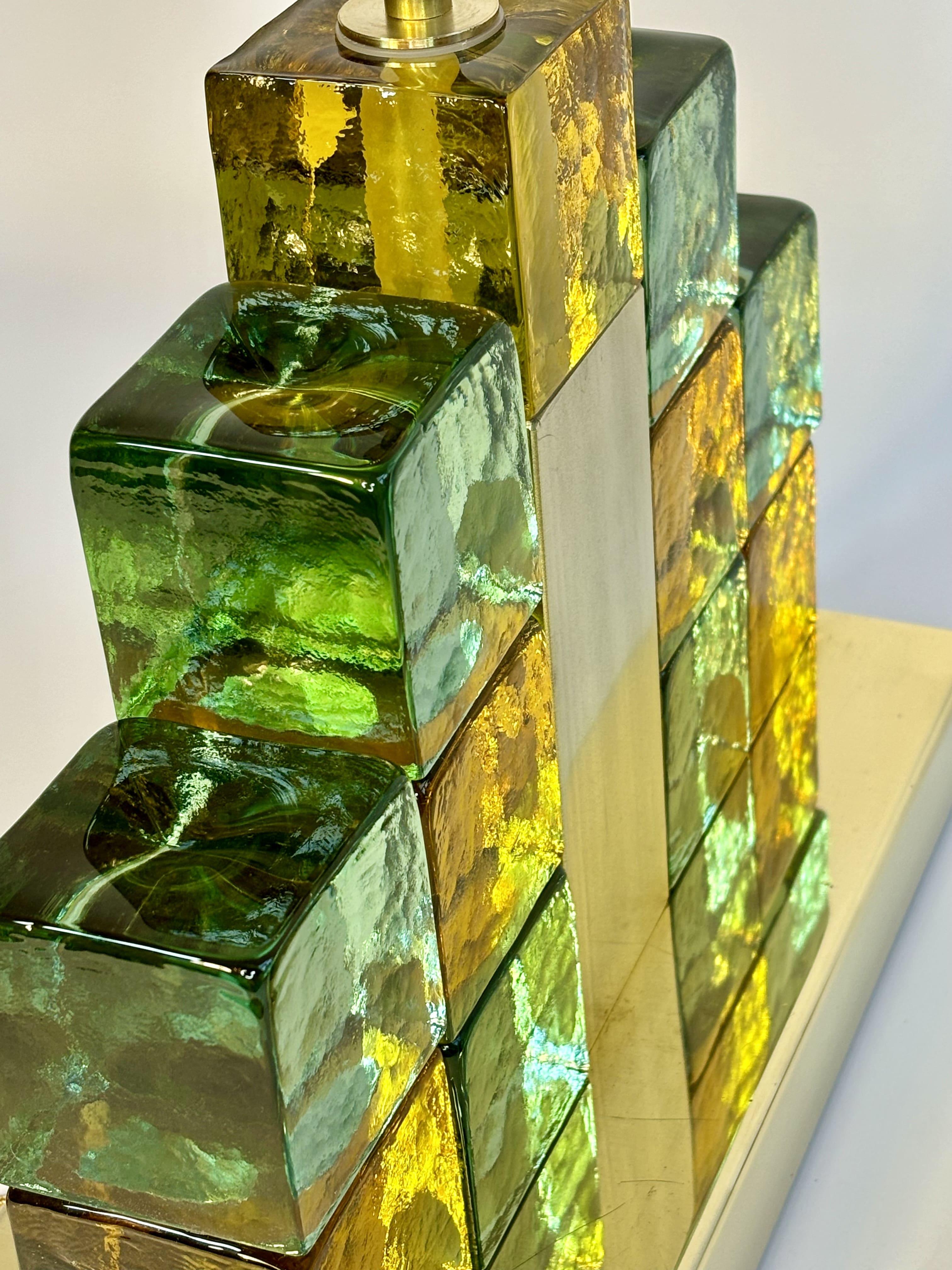 Eleganti lampade a cubo in ottone e vetro di Murano - Design contemporaneo 1