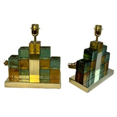 Eleganti lampade a cubo in ottone e vetro di Murano - Design contemporaneo