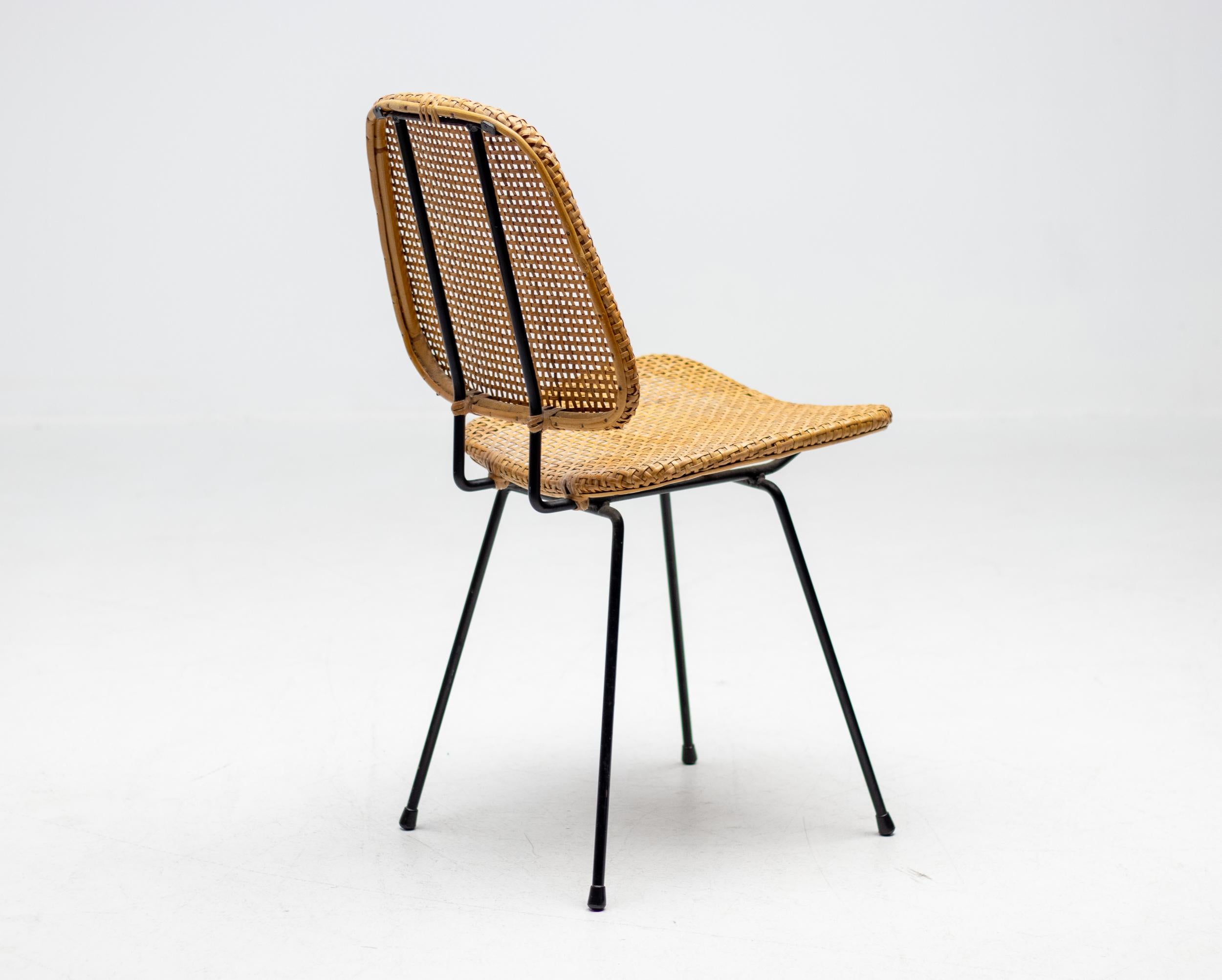 Steel Elegant Italian Cane Side Chairs For Sale