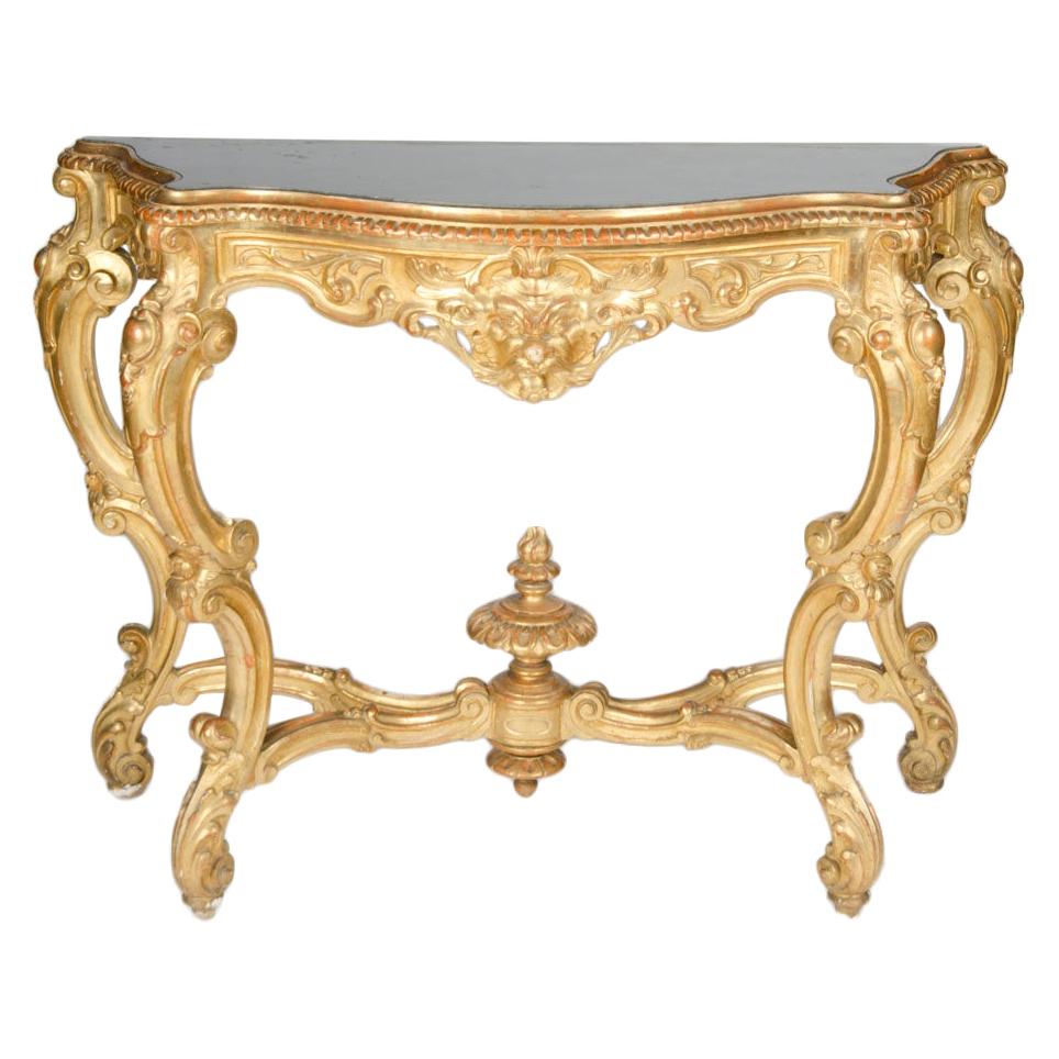Elegant Italian Carved Giltwood Marble Top Console Table, circa 1880