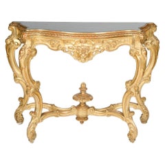 Elegant Italian Carved Giltwood Marble Top Console Table, circa 1880
