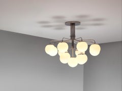 Elegant Italian Chandelier in Steel with Opaque White Glass Spheres