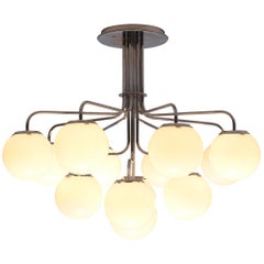 Elegant Italian Chandelier in Steel with Opaque White Glass Spheres
