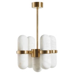Elegant Italian Chandelier "Pills" in satin brass and alabaster