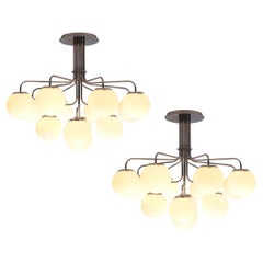 Vintage Elegant Italian Chandeliers in Steel with Opaque White Glass Spheres