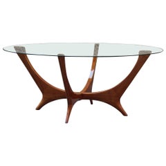 Used Italian Coffee Table Round Cherry Wood Glass Top Mid-Century Modern 1950s
