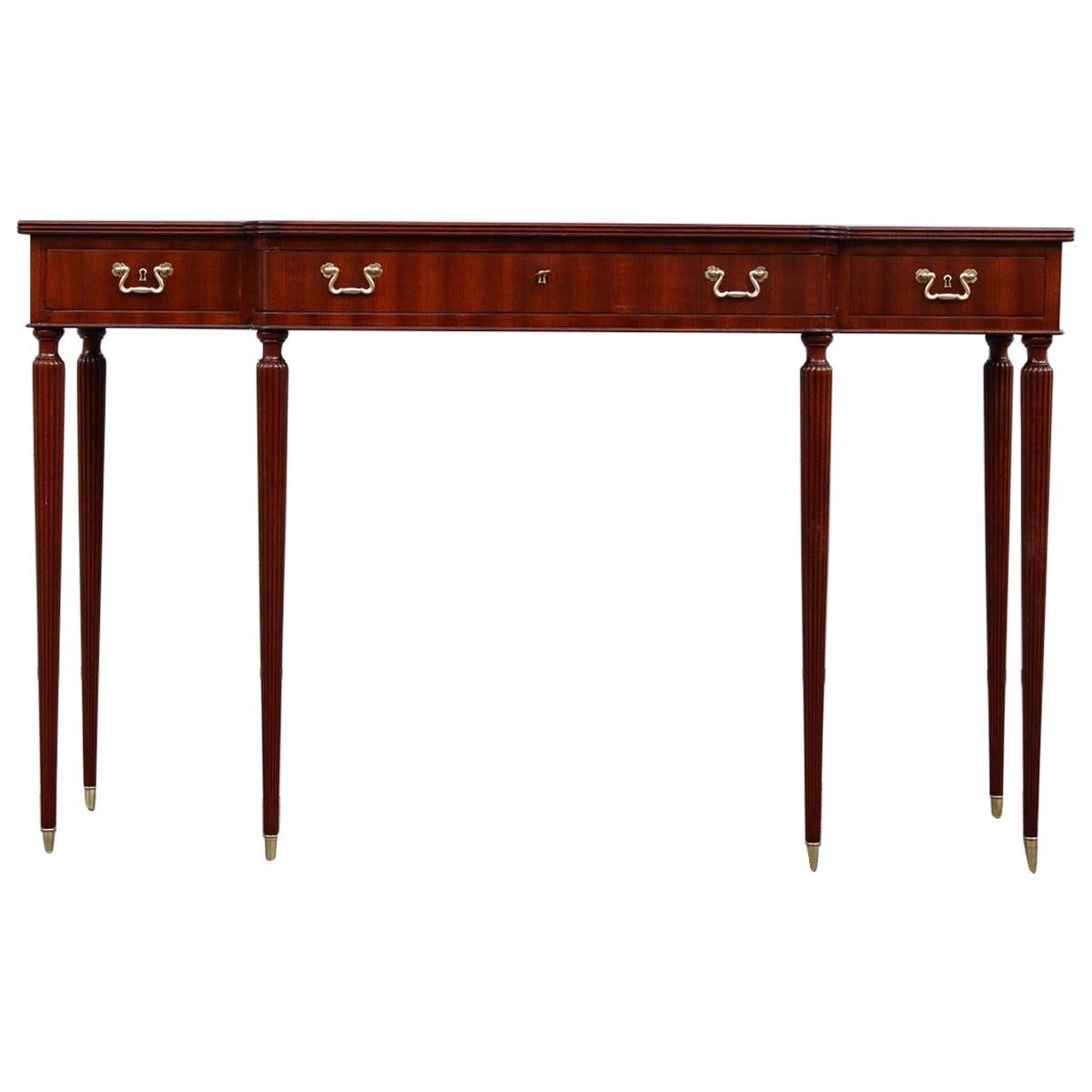Elegant Italian Console of the Ducrot Manufacture in Mahogany with Three Drawers For Sale