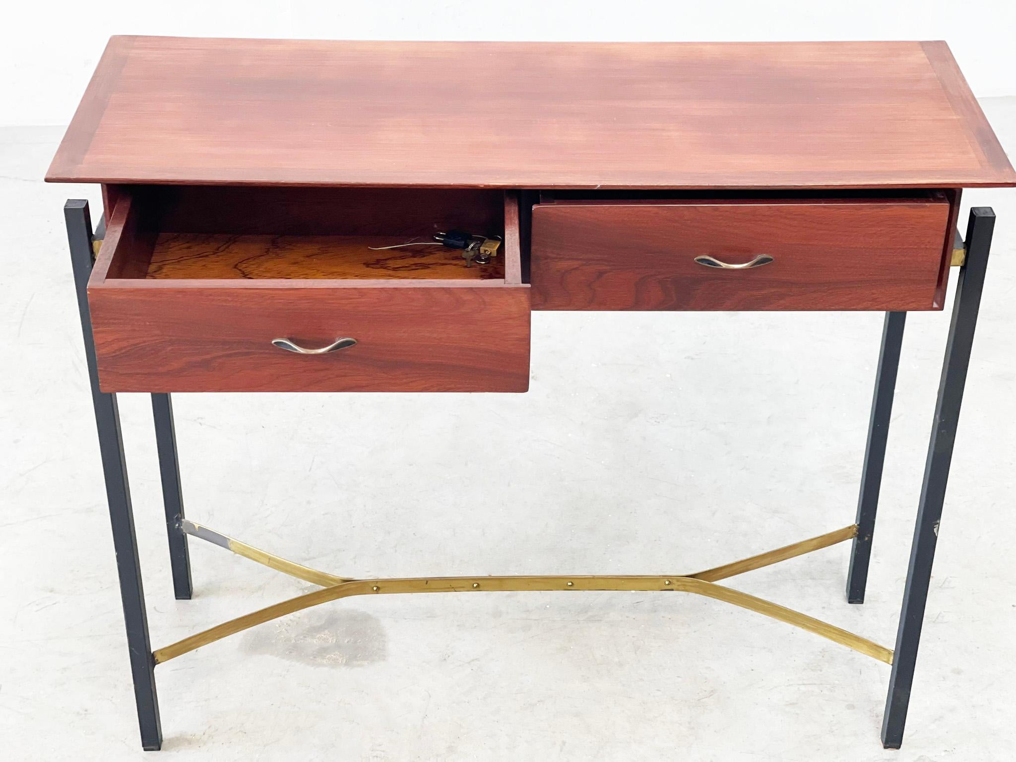 Wood Elegant Italian console with brass details For Sale