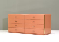Elegant Italian Credenza in Flamingo Pink and Brass, Italy, circa 1970