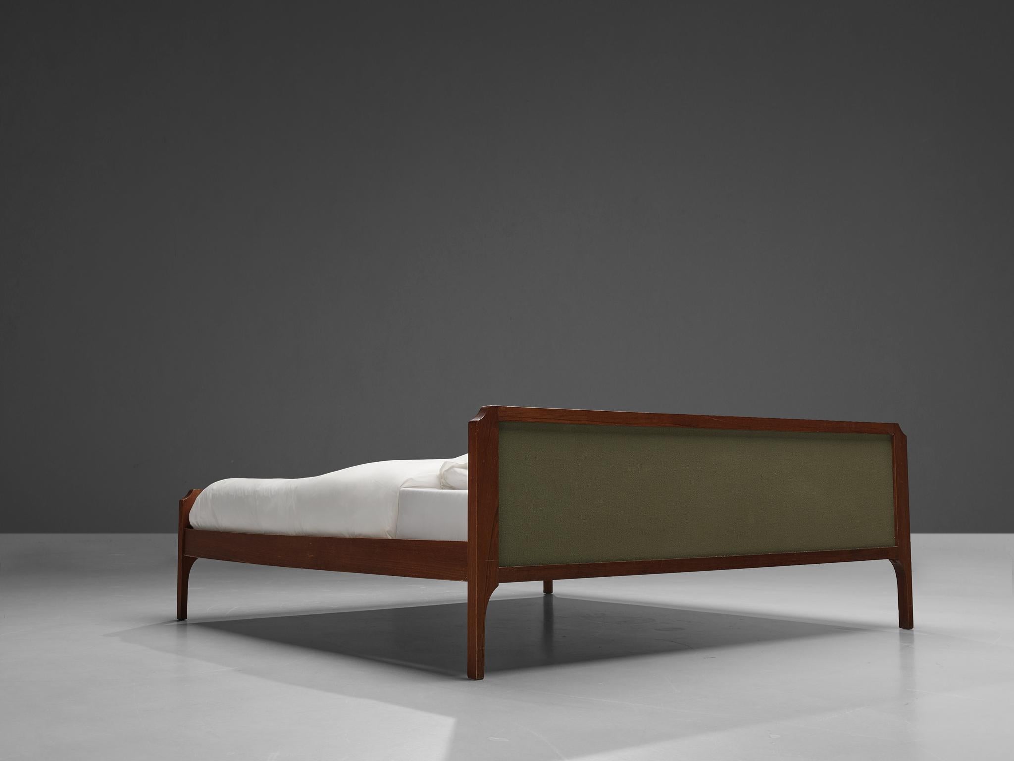 Elegant Italian Double Bed in Teak and Green Fabric 5
