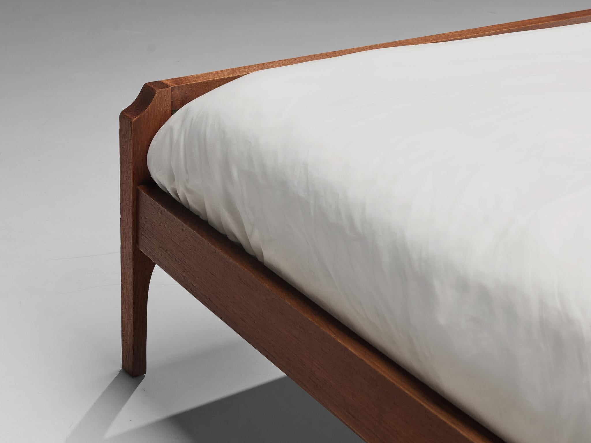 Elegant Italian Double Bed in Teak and Green Fabric 2