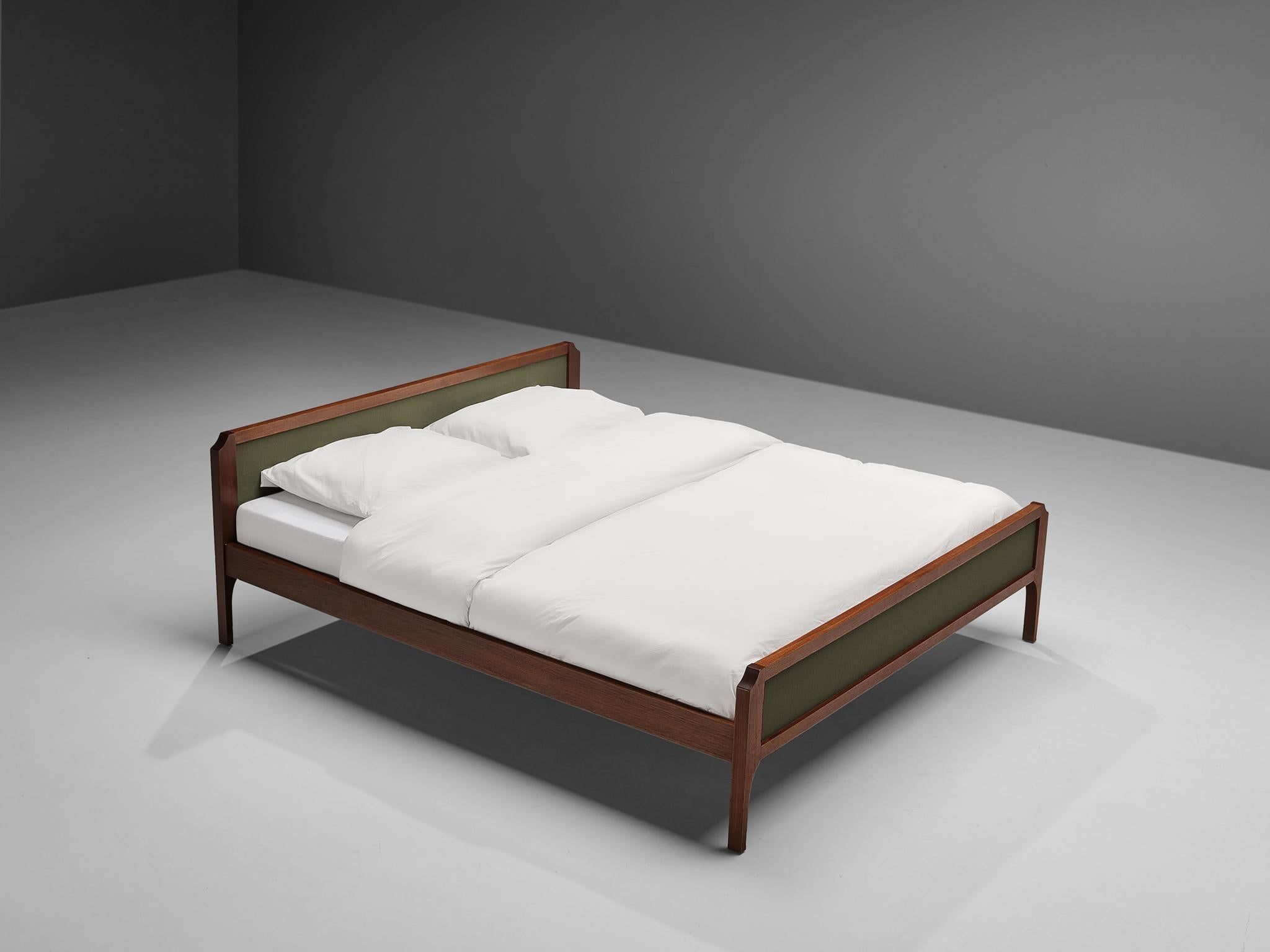 Elegant Italian Double Bed in Teak and Green Fabric 3