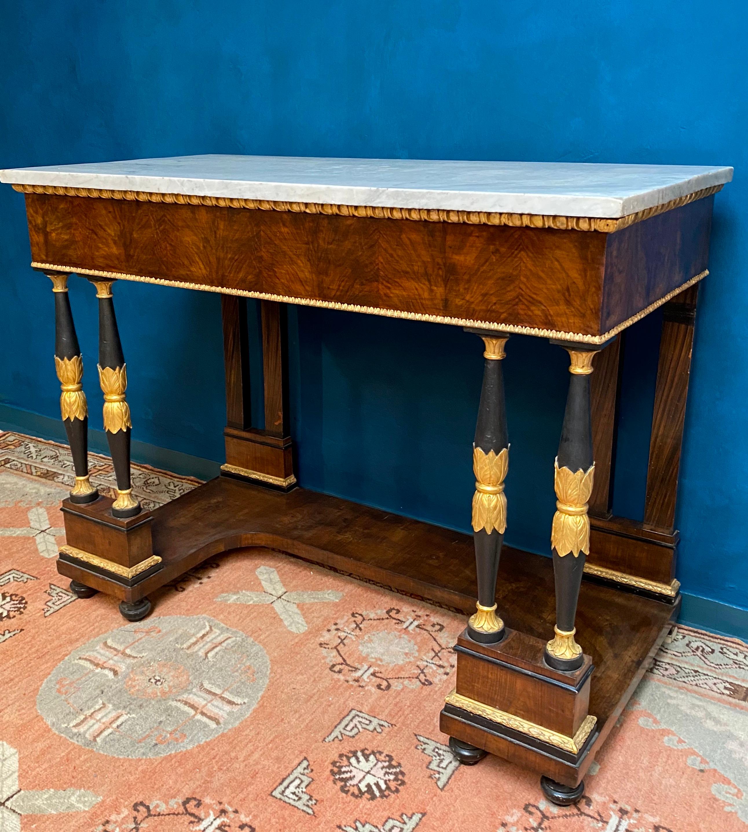 Elegant Italian Empire Consoles Tables with White Marble Top, 1815 For Sale 4