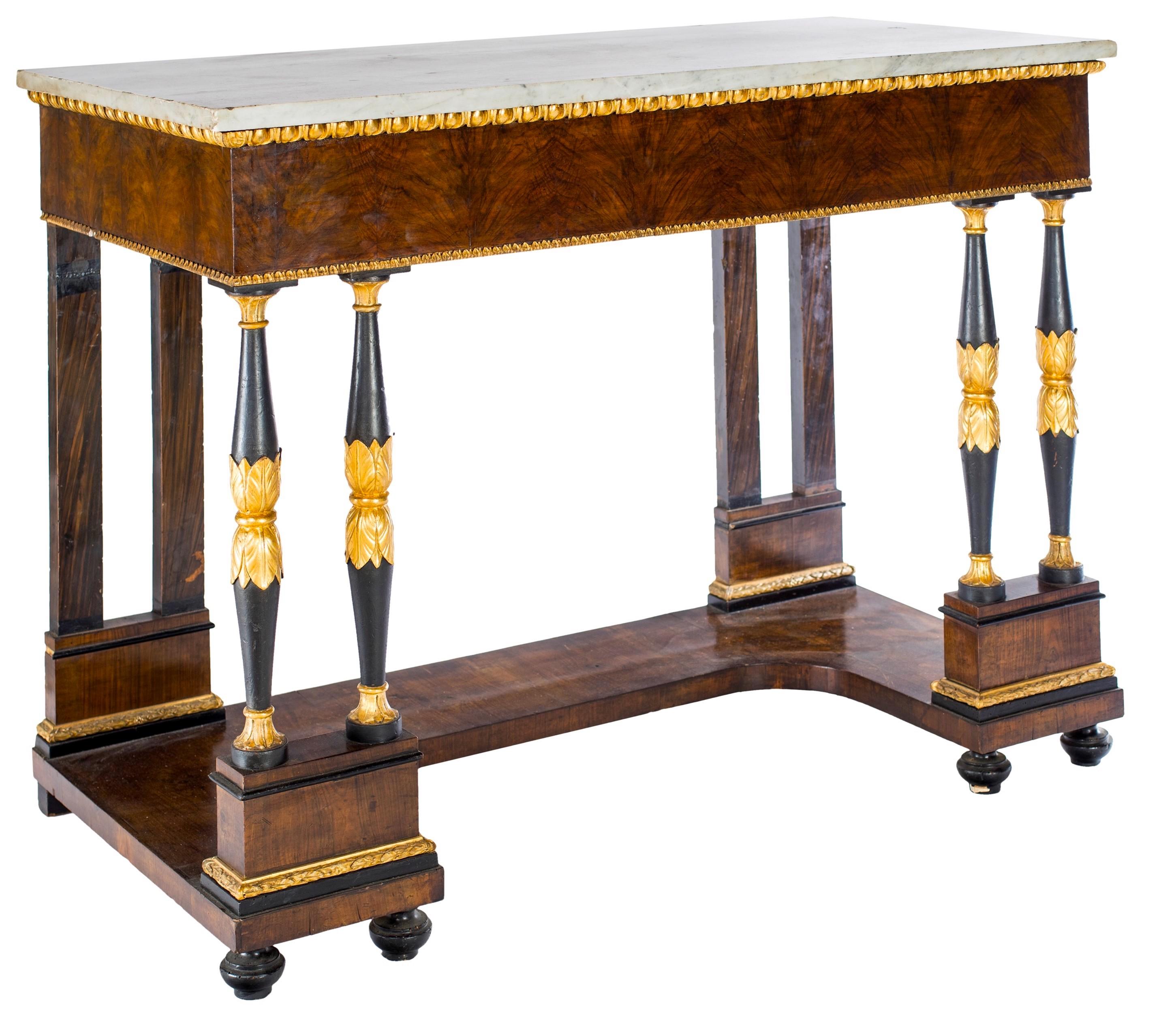Elegant Italian Empire Consoles Tables with White Marble Top, 1815 For Sale 5