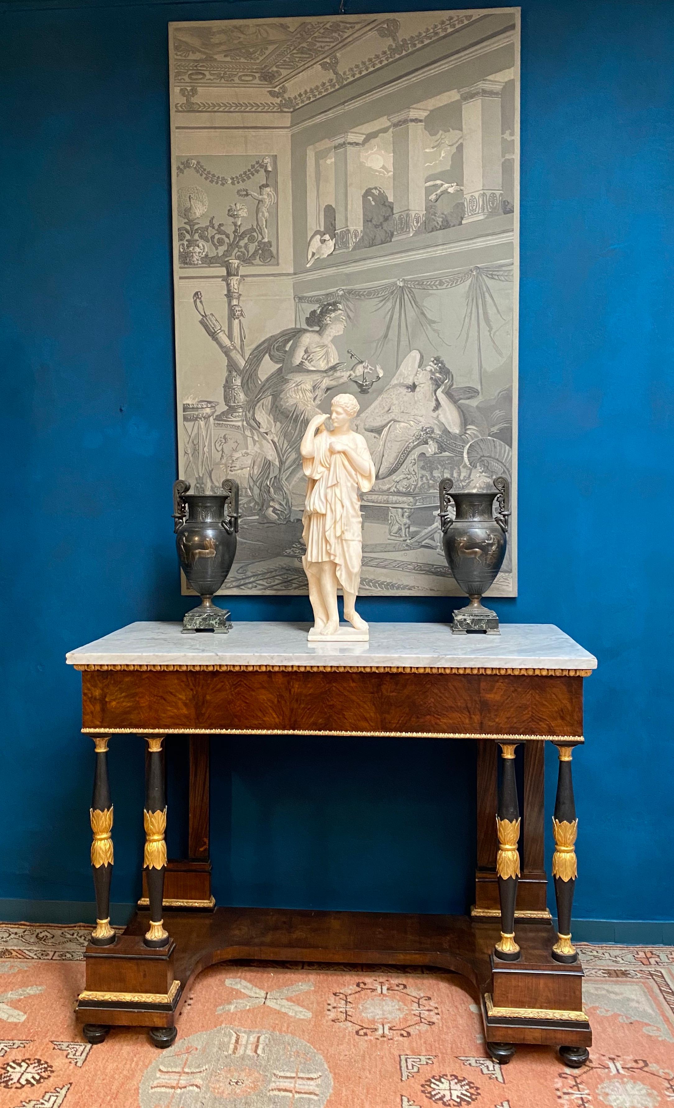 Elegant Italian Empire Consoles Tables with White Marble Top, 1815 In Good Condition For Sale In Rome, IT