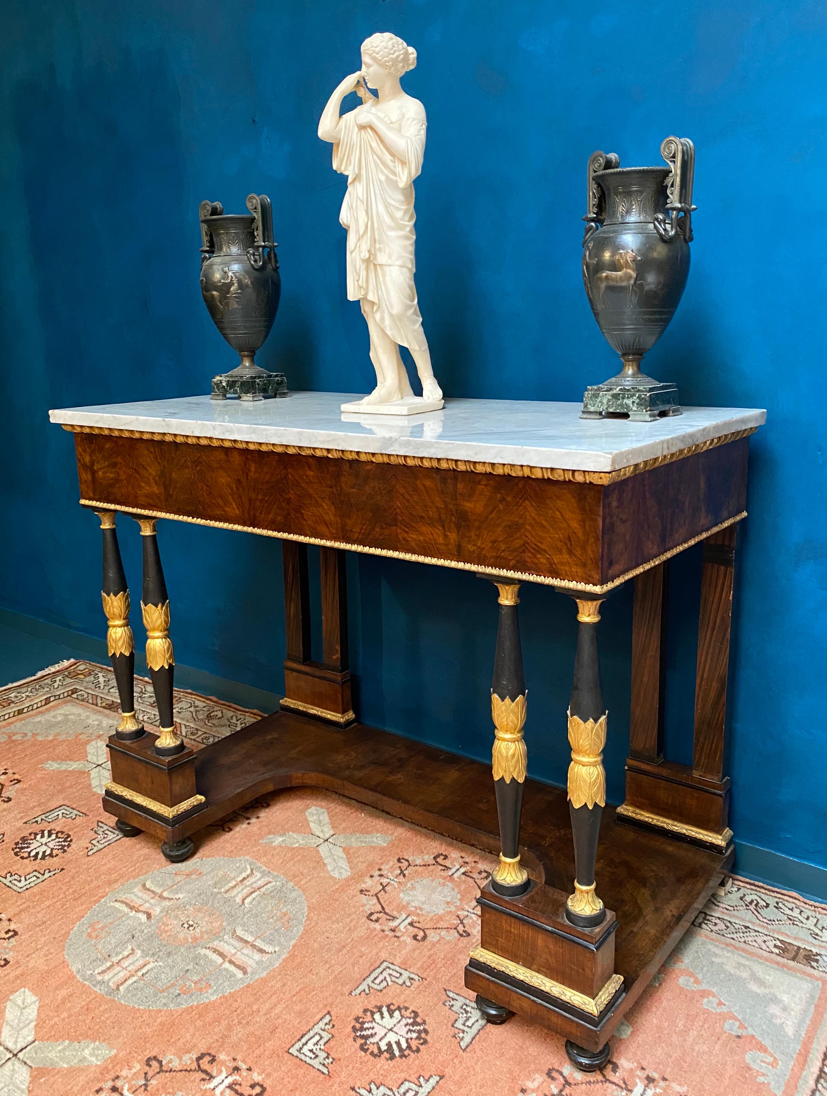 19th Century Elegant Italian Empire Consoles Tables with White Marble Top, 1815 For Sale