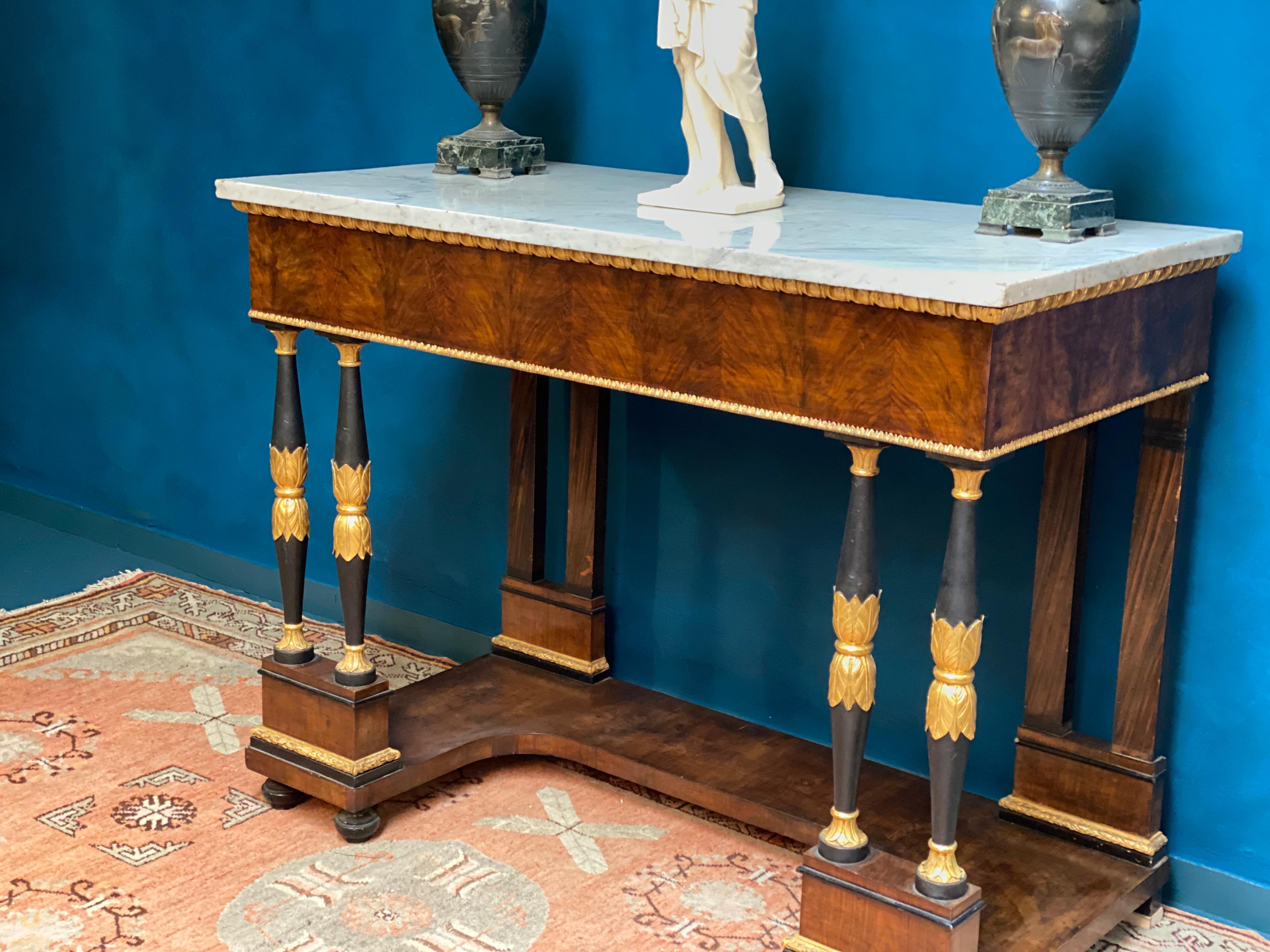 Elegant Italian Empire Consoles Tables with White Marble Top, 1815 For Sale 2