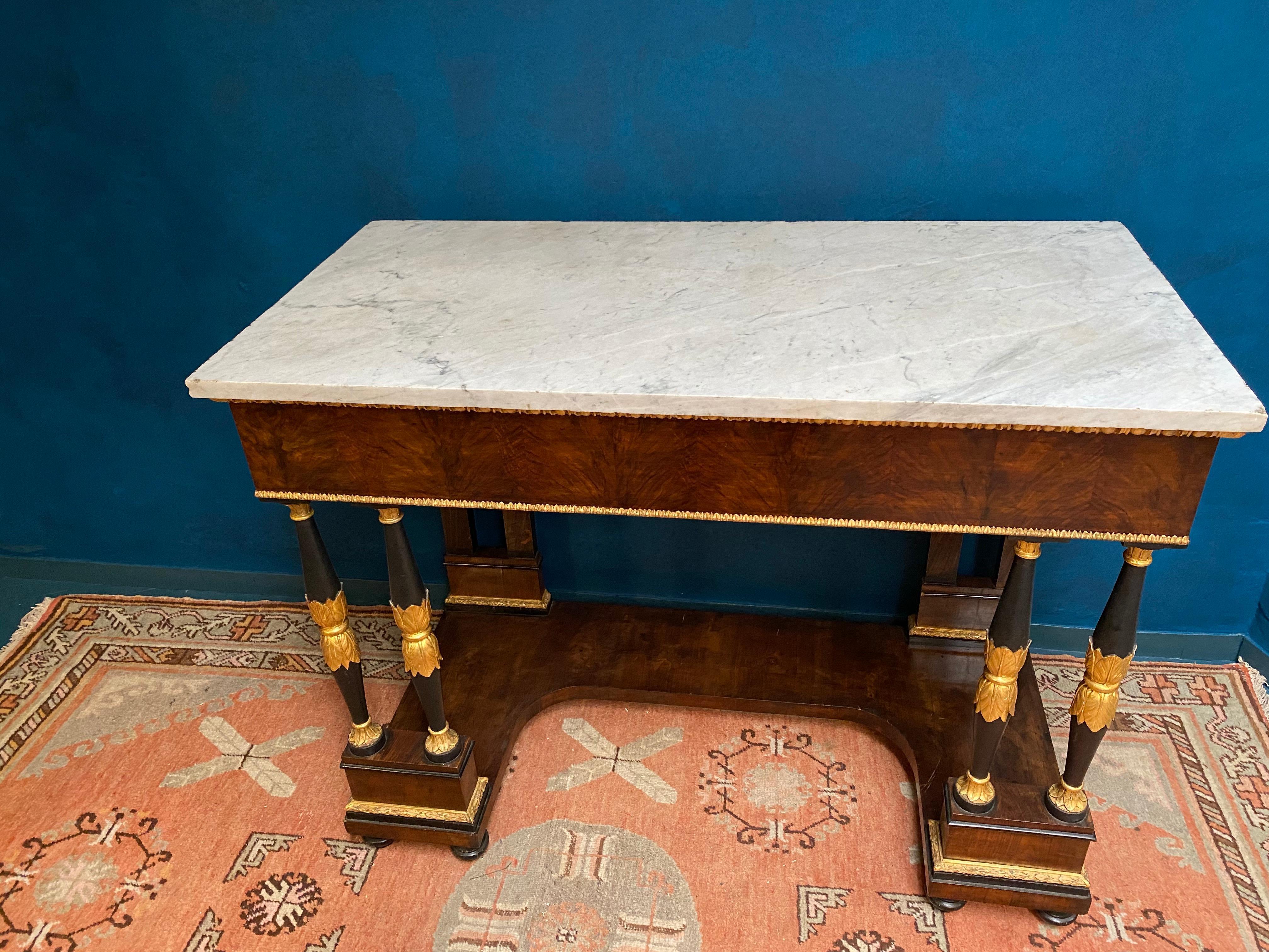 Elegant Italian Empire Consoles Tables with White Marble Top, 1815 For Sale 3