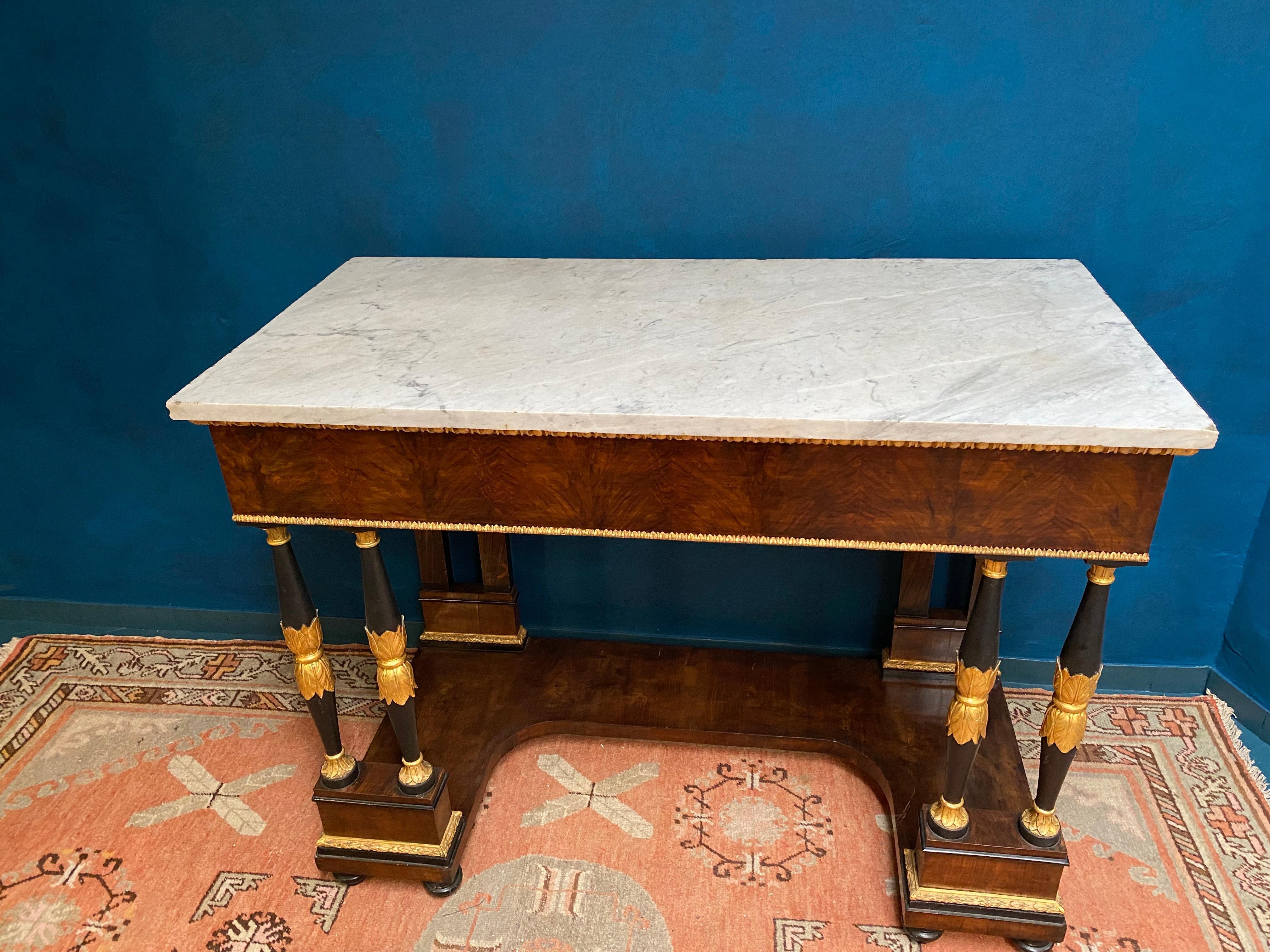 Elegant Italian Empire Consoles Tables with White Marble Top, 1815 For Sale 3