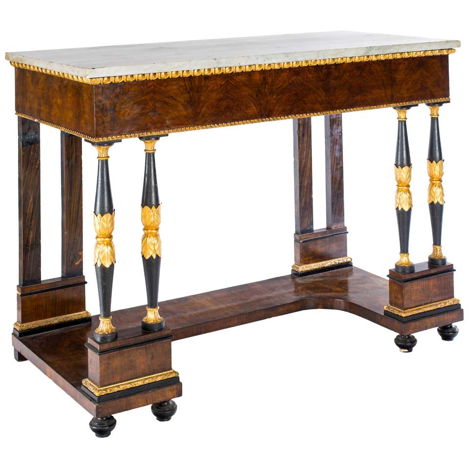 Italian 19th Century Carved Walnut Console Table with White Marble Top ...