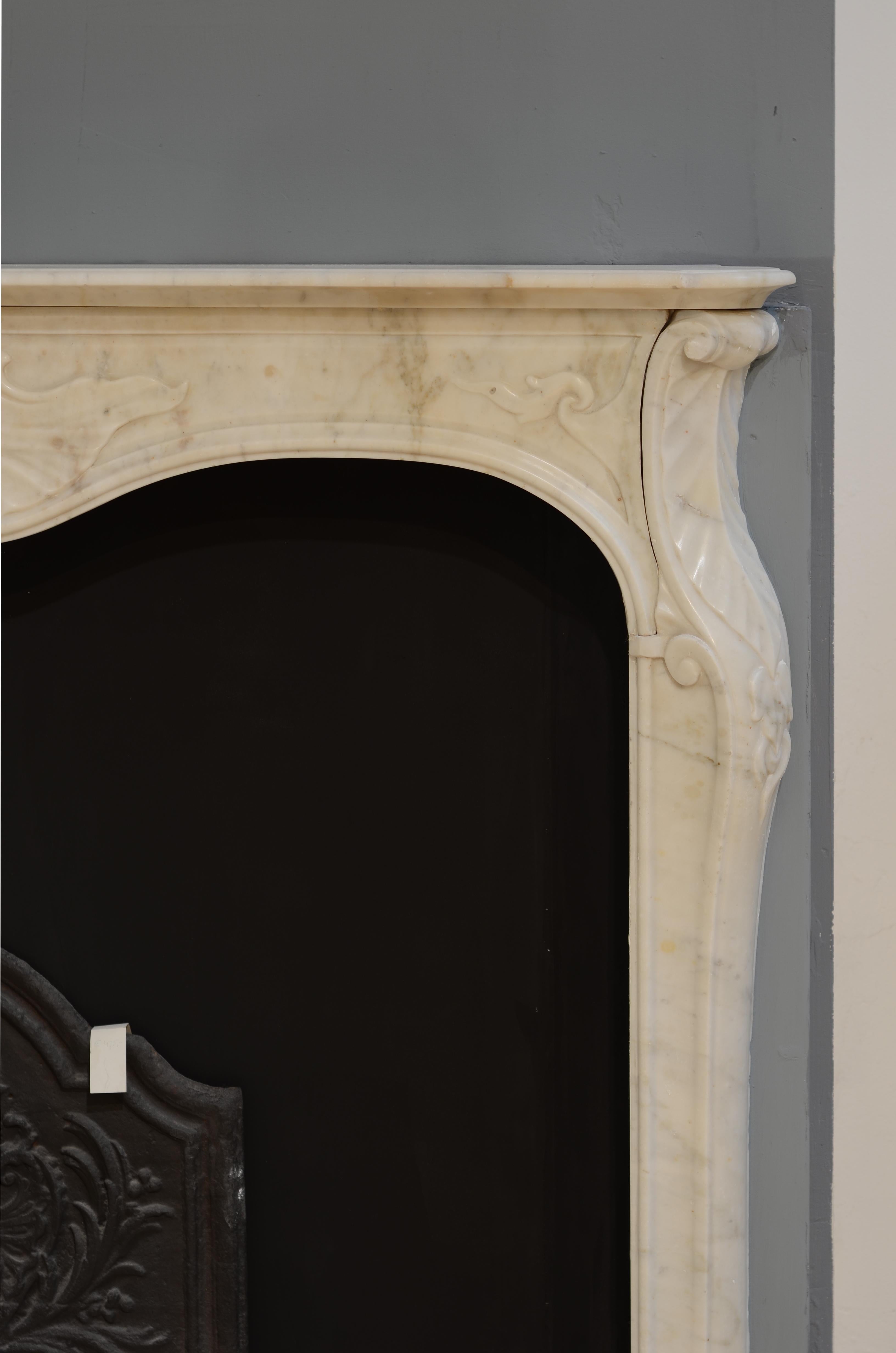Carrara Marble Elegant Italian Fireplace Mantel For Sale
