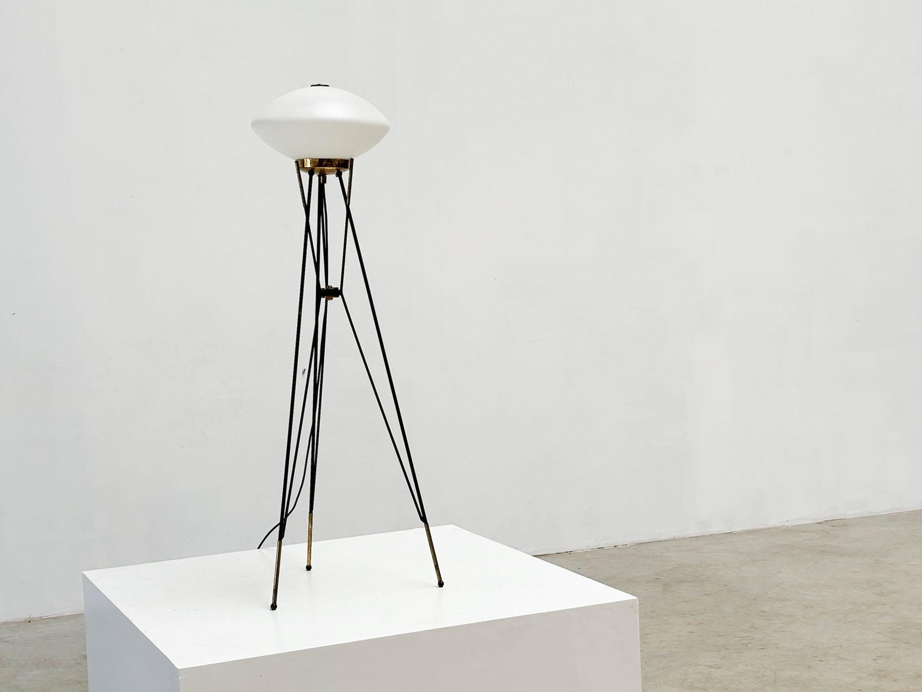 Mid-20th Century Elegant Italian floor lamp with white opaline shade For Sale