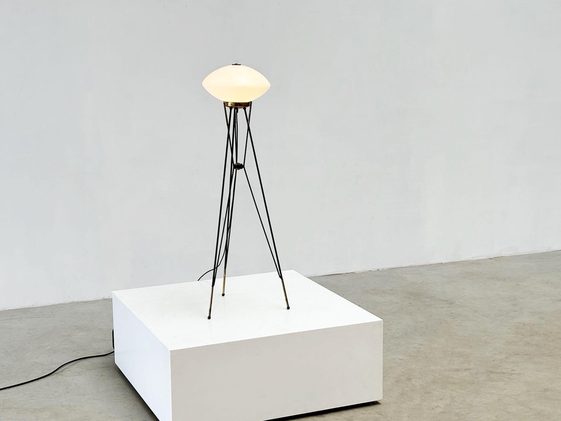 Elegant Italian floor lamp with white opaline shade For Sale 3