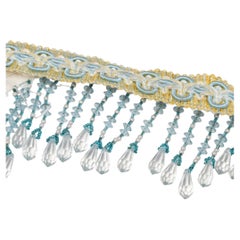 Elegant Italian Fringe with Blue Beads, Machine Made, Unique Design