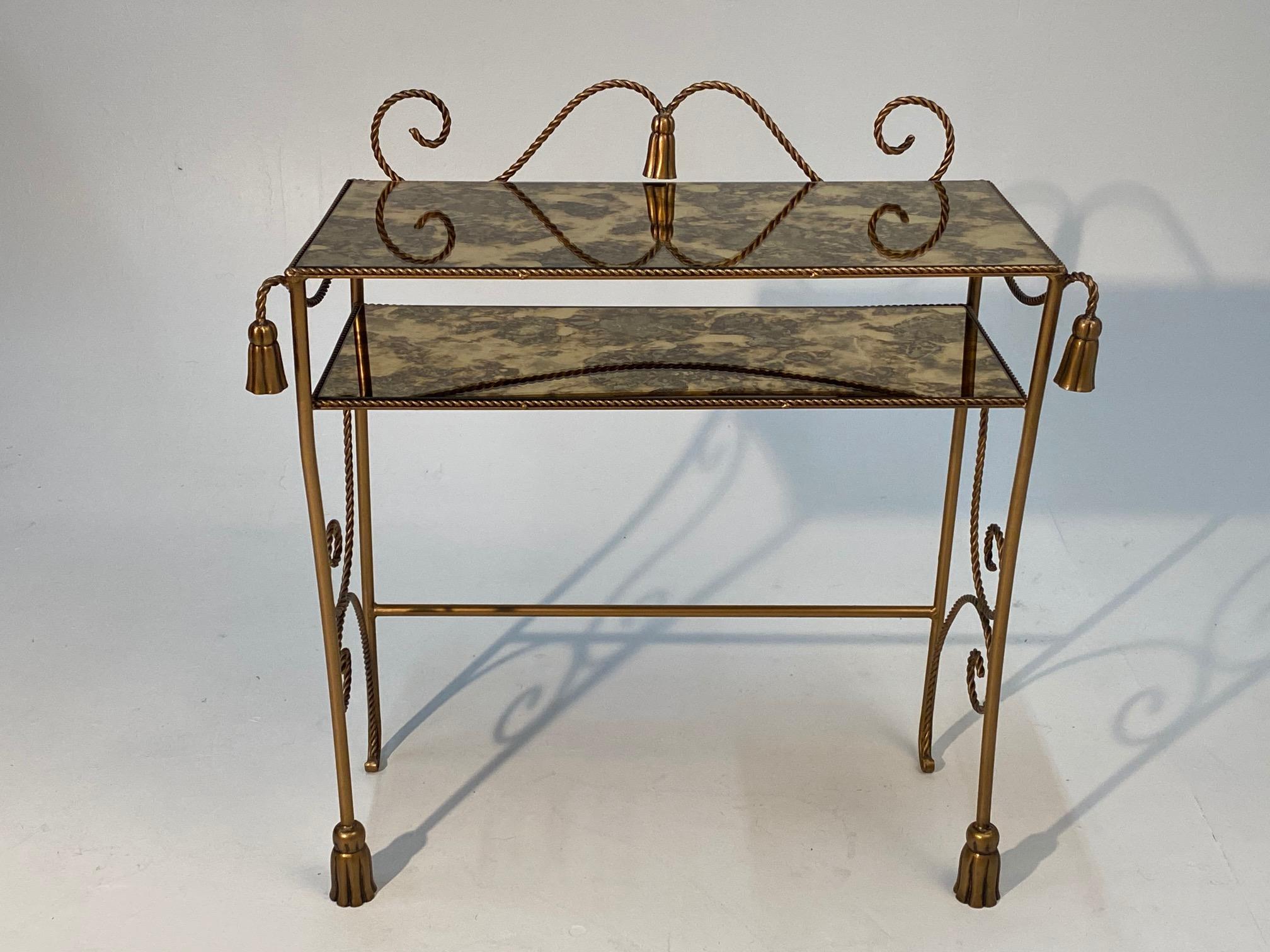 Elegant Italian Giltmetal Two-Tier Console Bar with Tassels For Sale 1