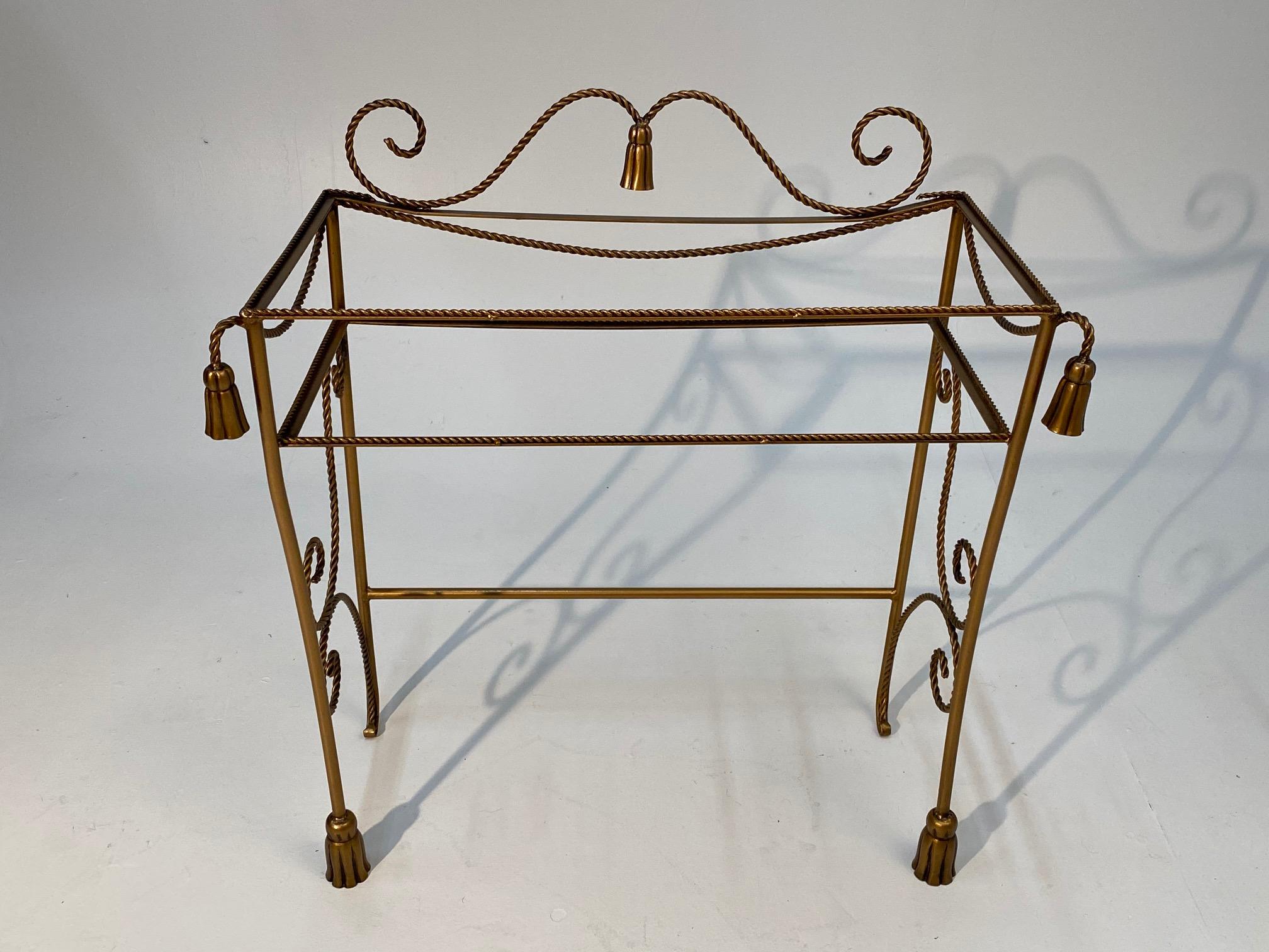 Elegant Italian Giltmetal Two-Tier Console Bar with Tassels For Sale 3