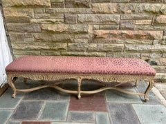 Elegant Italian Hollywood Regency Carved Wood Bench Dorothy Draper style