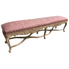 Elegant Italian Hollywood Regency Carved Wood Bench Dorothy Draper style