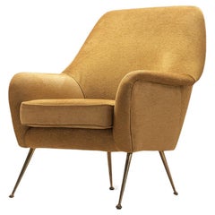 Elegant Italian Lounge Chair in Brass and Beige Camel Upholstery 