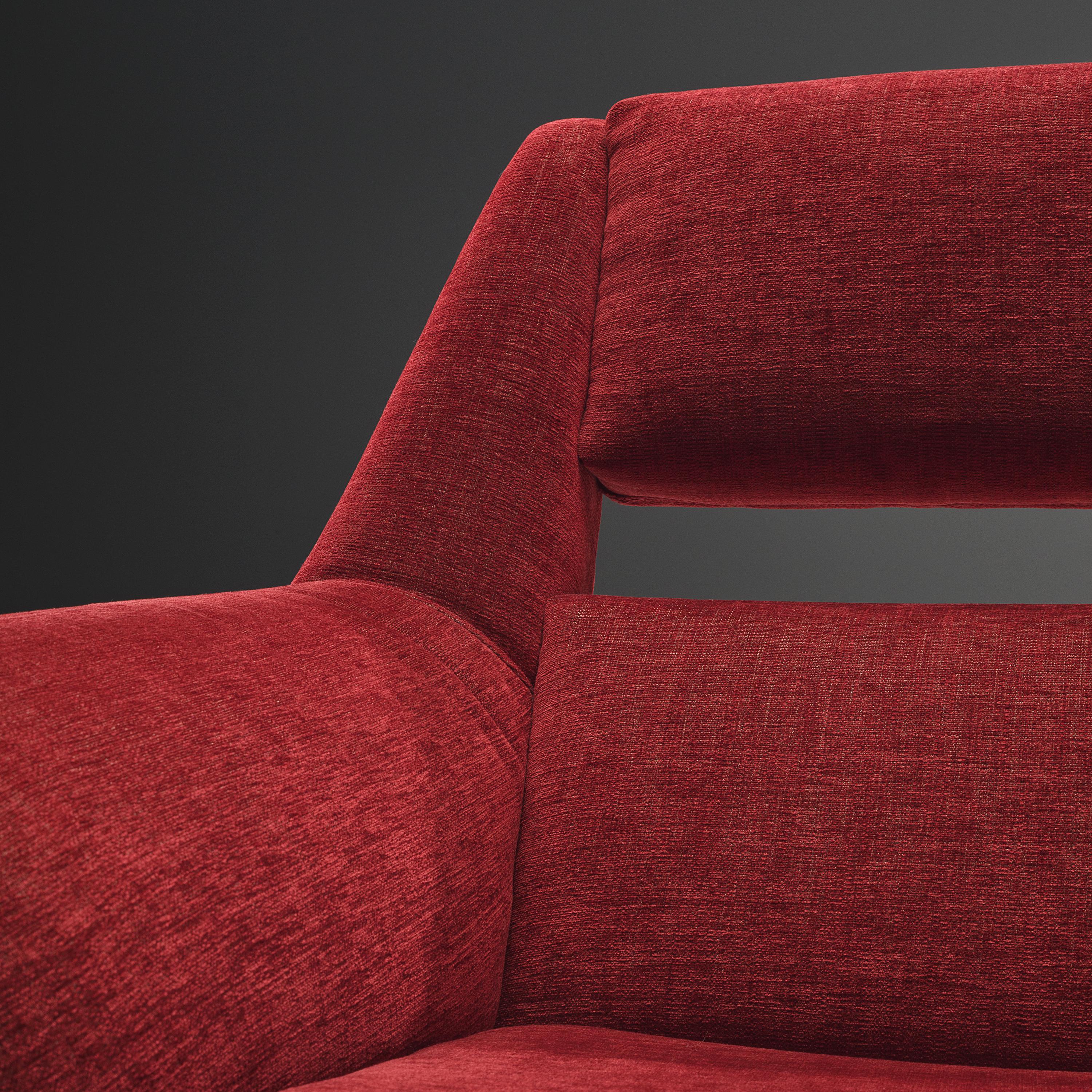 Mid-Century Modern Elegant Italian Lounge Chairs in Red Upholstery