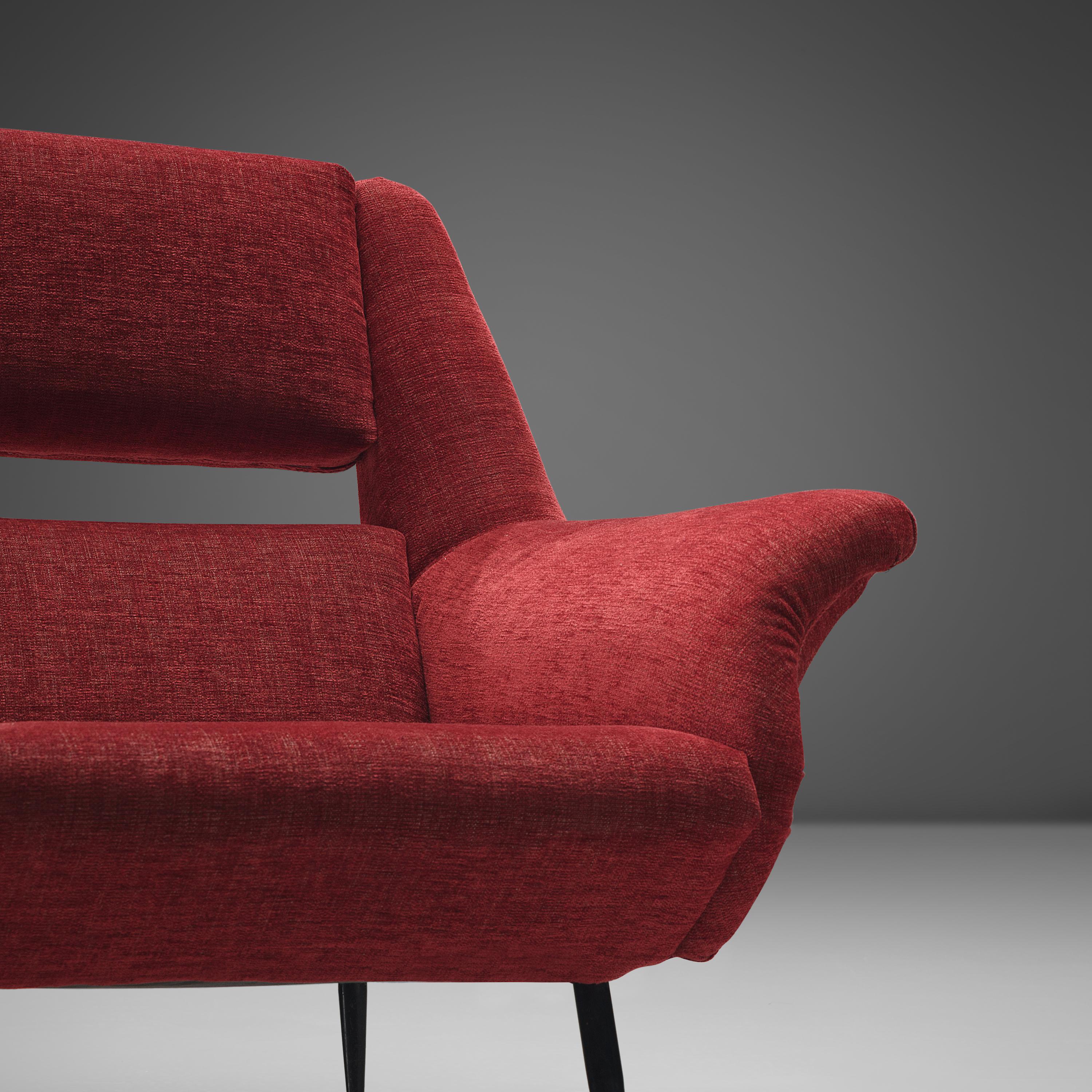 Mid-20th Century Elegant Italian Lounge Chairs in Red Upholstery