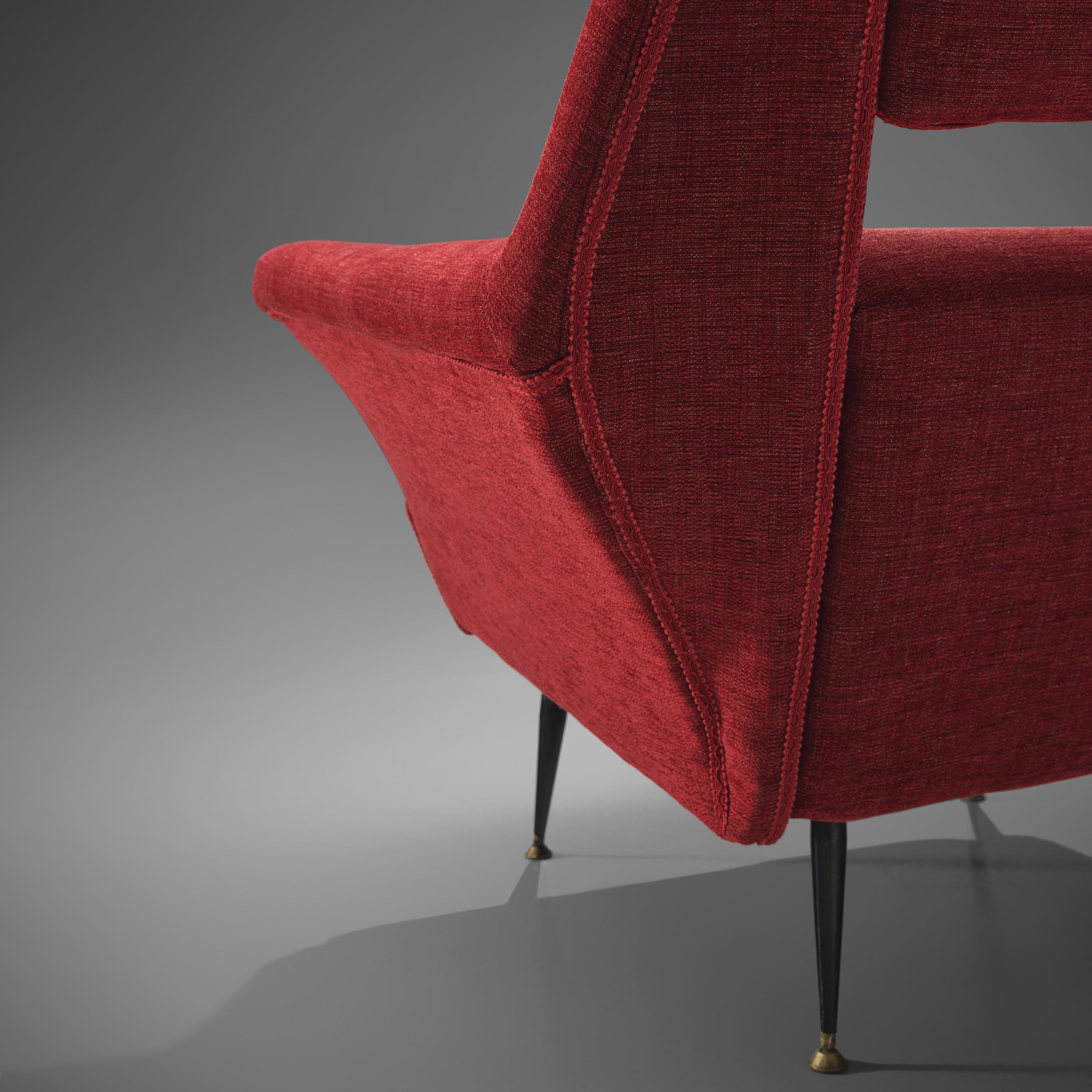 Elegant Italian Lounge Chairs in Red Upholstery 1