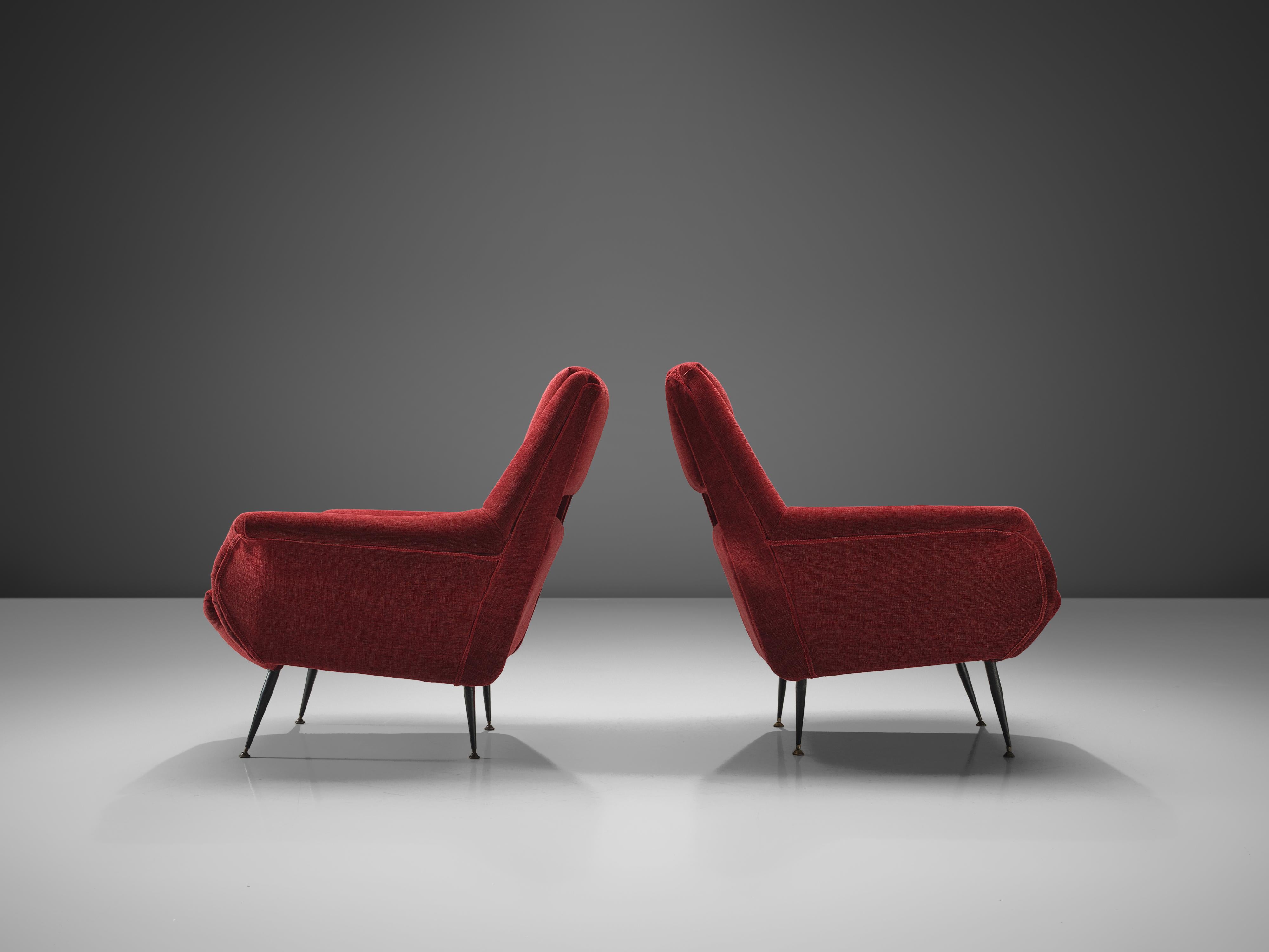 Elegant Italian Lounge Chairs in Red Upholstery 2