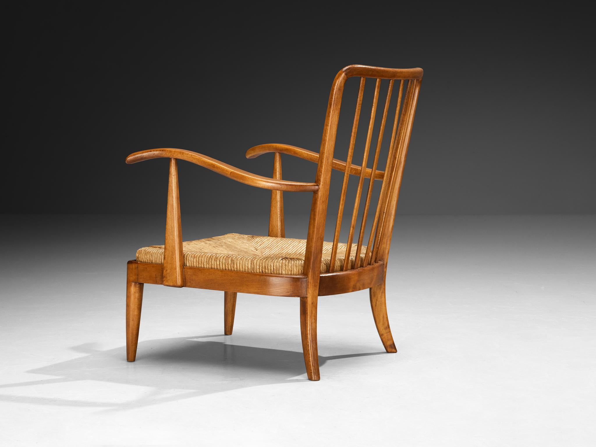 Eleganza delle sedie da salotto italiane in Wood e paglia degli anni '50 in vendita 3