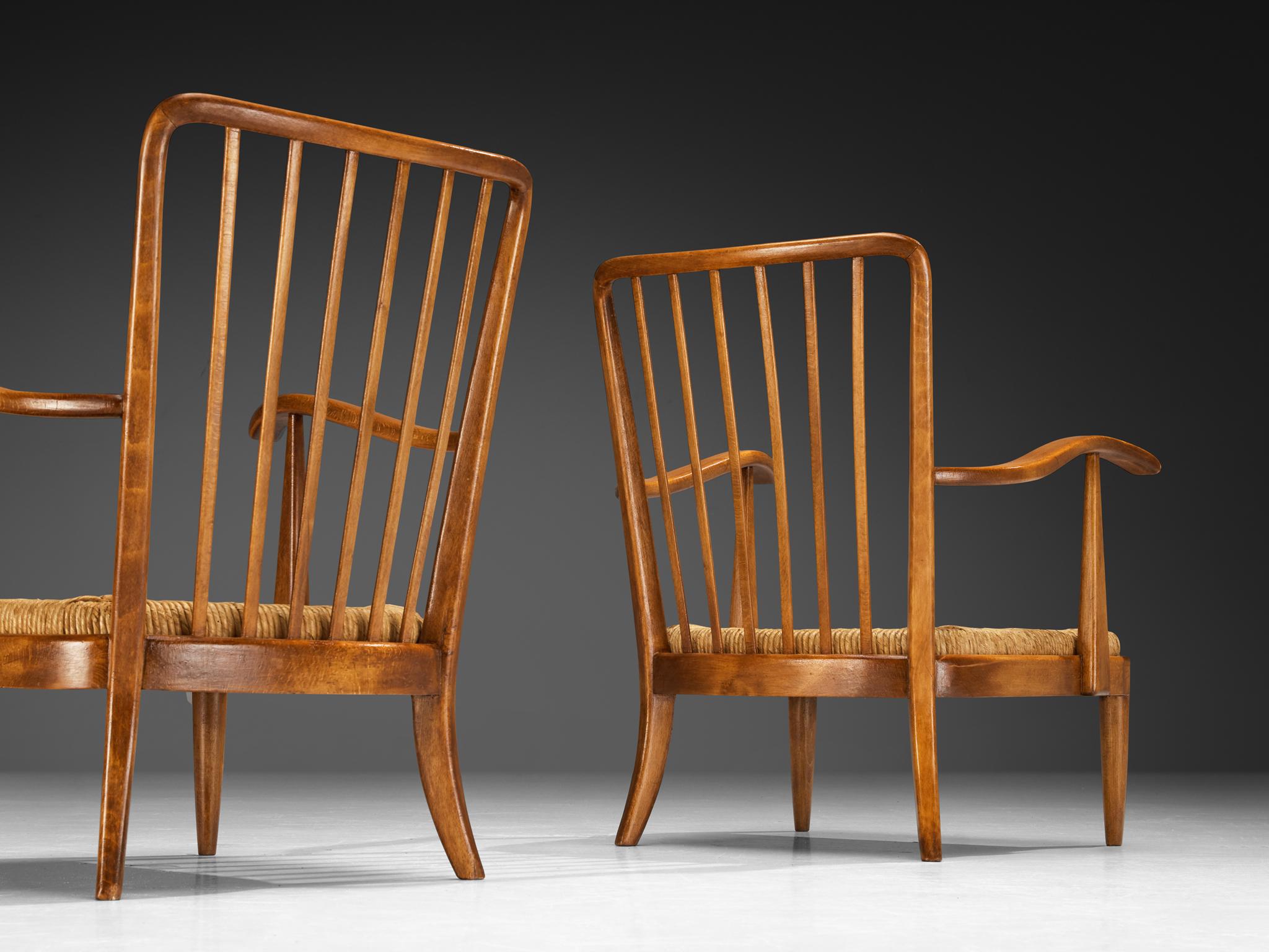 Mid-Century moderno Eleganza delle sedie da salotto italiane in Wood e paglia degli anni '50 in vendita