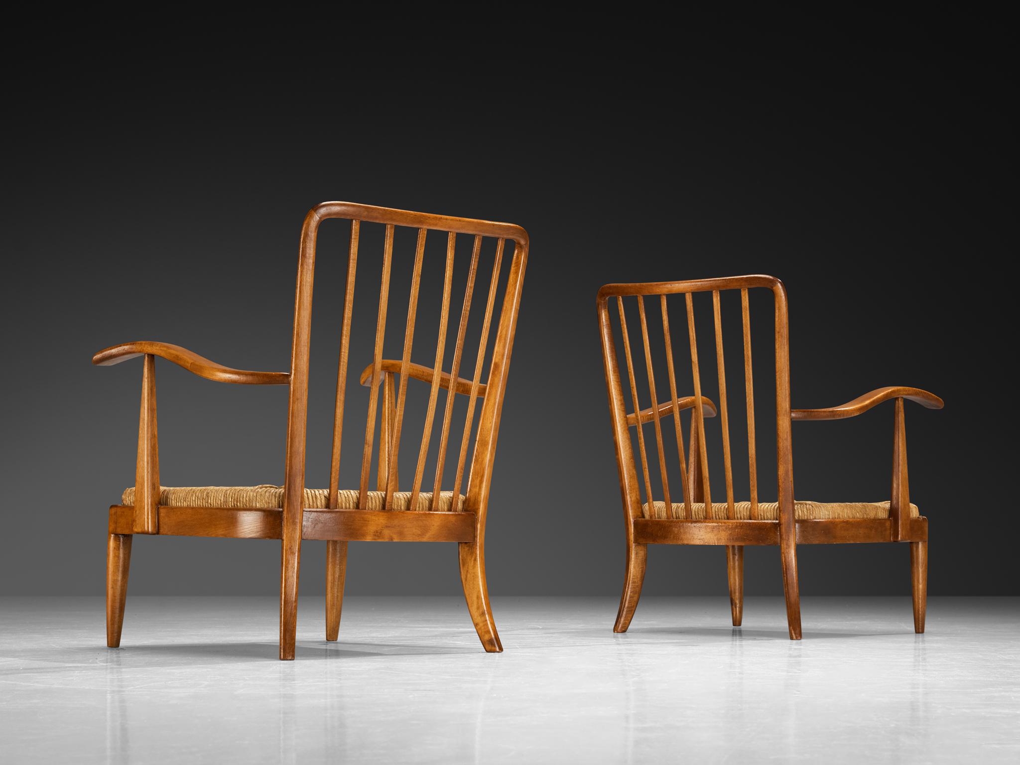 Metà XX secolo Eleganza delle sedie da salotto italiane in Wood e paglia degli anni '50 in vendita