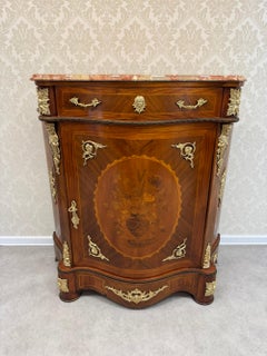 Elegant Italian Marquetry Side Cabinet with Marble Top