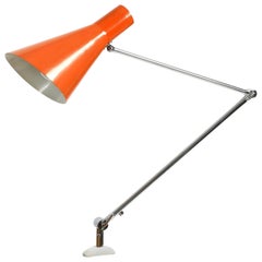 Vintage Elegant Italian Mid-Century Modern Brass Joint Clamp Lamp with Red Cone Shade
