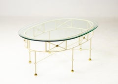 Elegant Italian Mid-Century Modern Oval Coffee Table — Glass, Steel and Brass