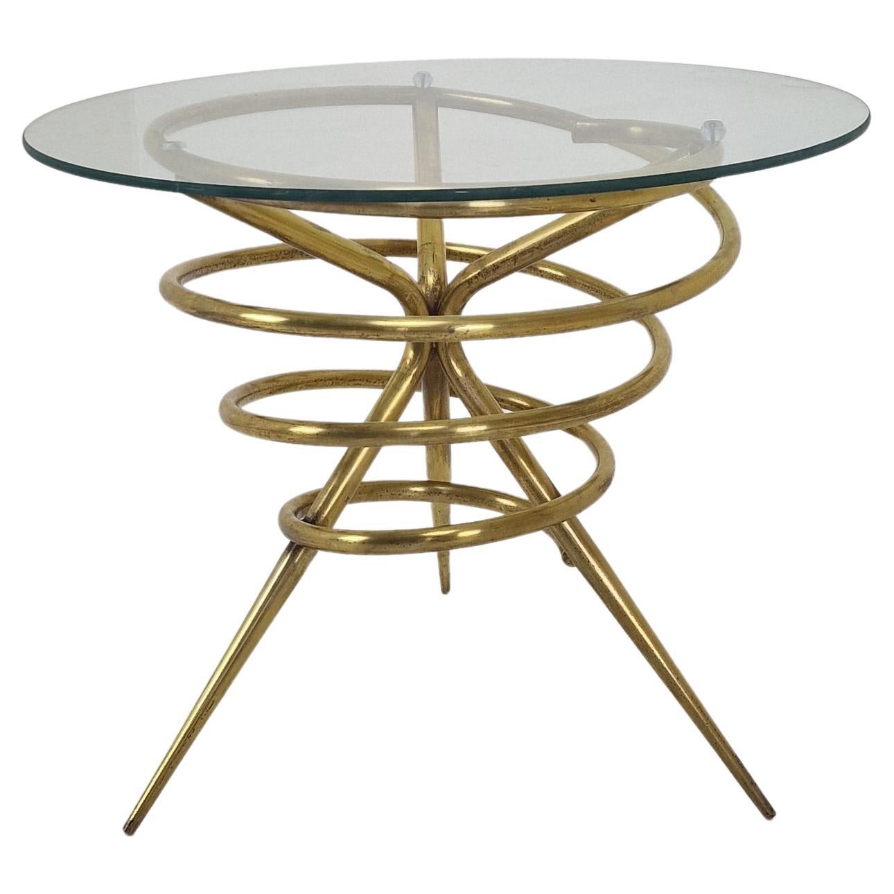 Elegant Italian Mid-Century Side Table with Sculptural Brass Base, 1970's