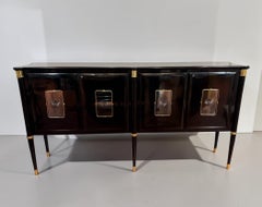 Elegant Italian Midcentury Black Lacquered and Brass Sideboard or Credenza