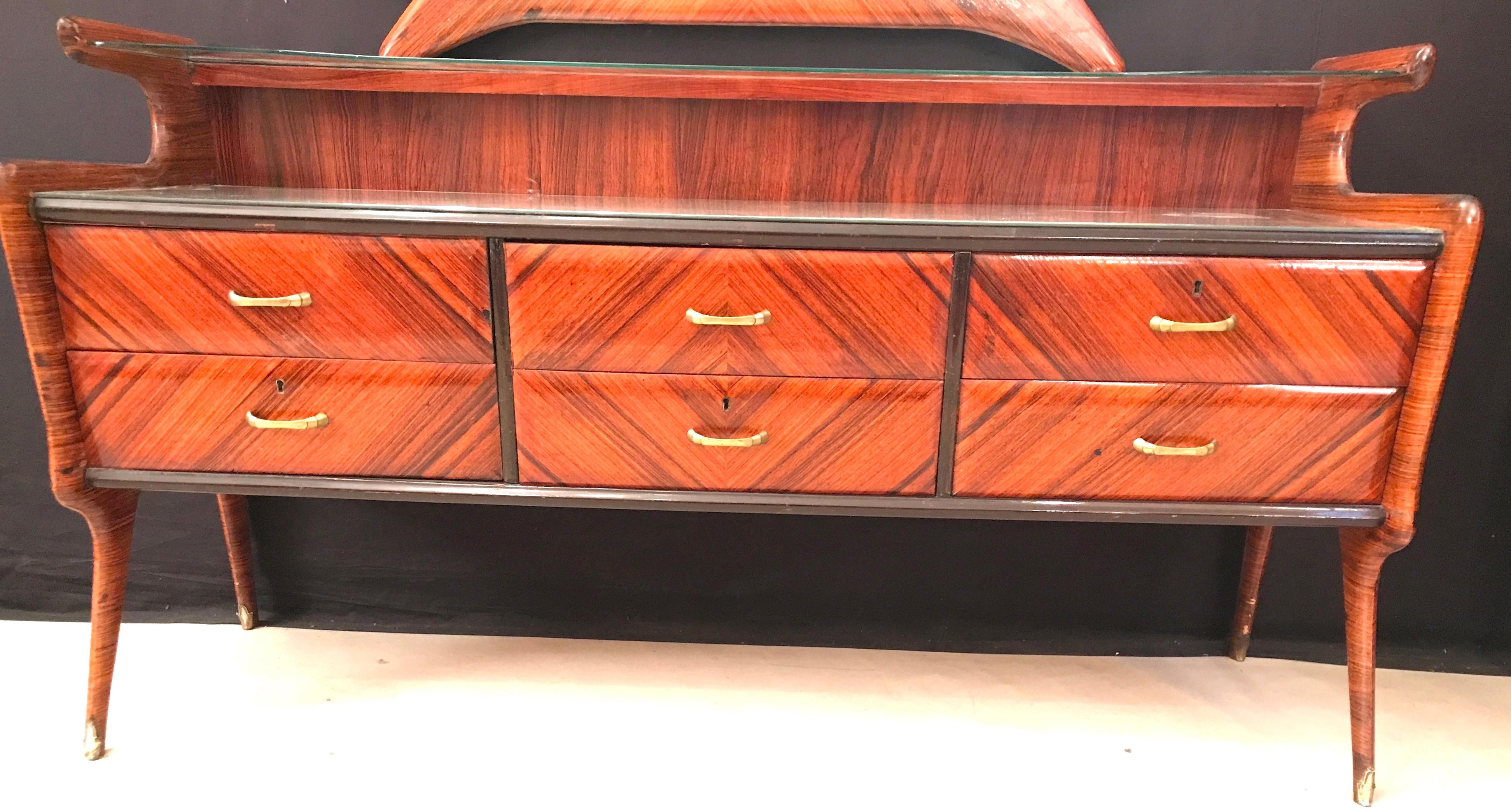 Elegant Italian Midcentury Dresser with Mirror  For Sale 5