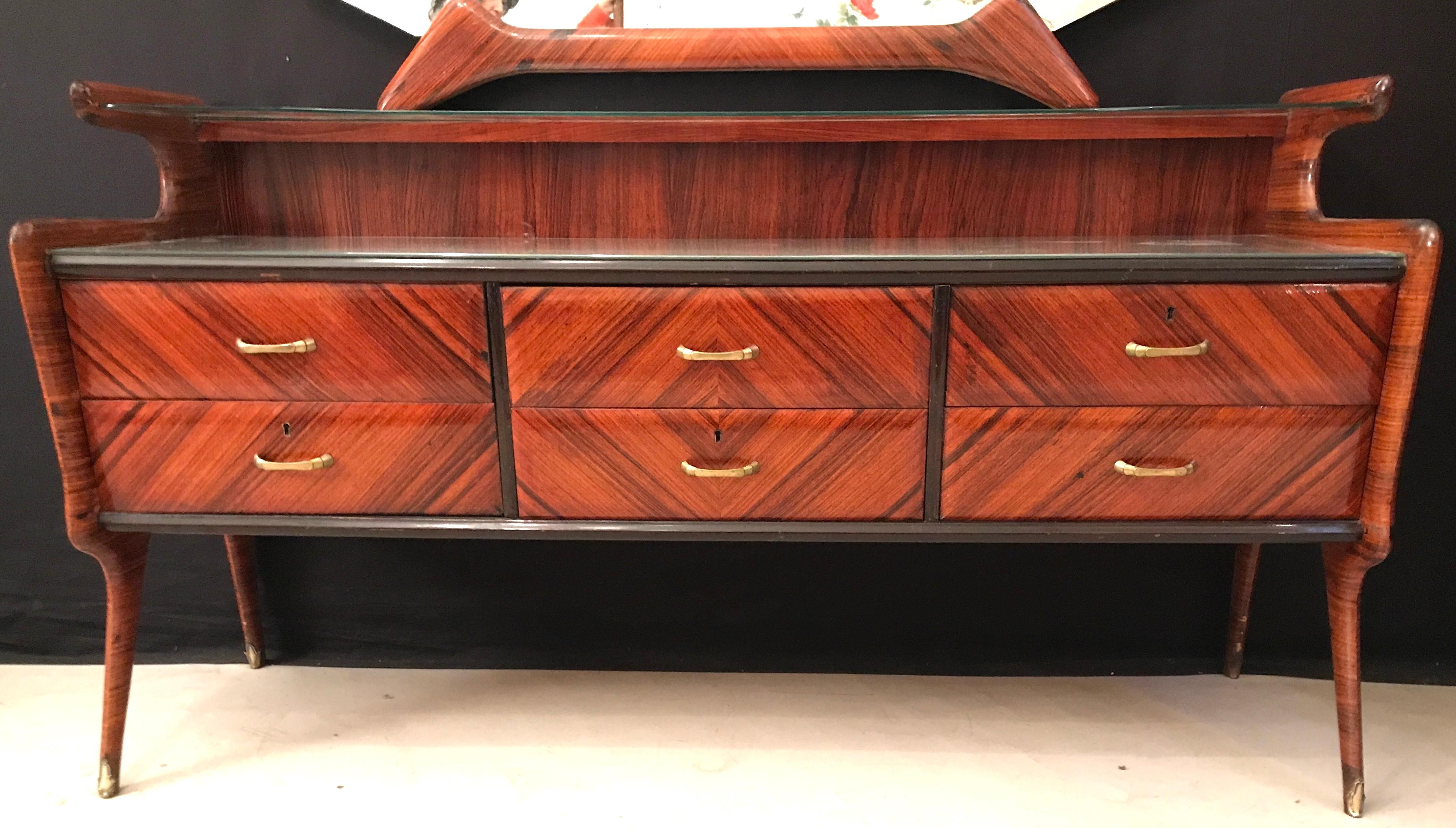With six drawers. Gray painted glass top.